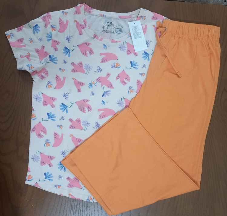 ست تیشرت شلوار برندH&M مدل پرنده بسیار لطیف سبک خنک